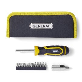 General Tools Lighted Screwdriver with Universal Wrench - Convenient Multi-Bit Screwdriver with Built-In LED Light, Universal Wrench, and Storage Case, Includes 6 Standard and 8 Precision Bits