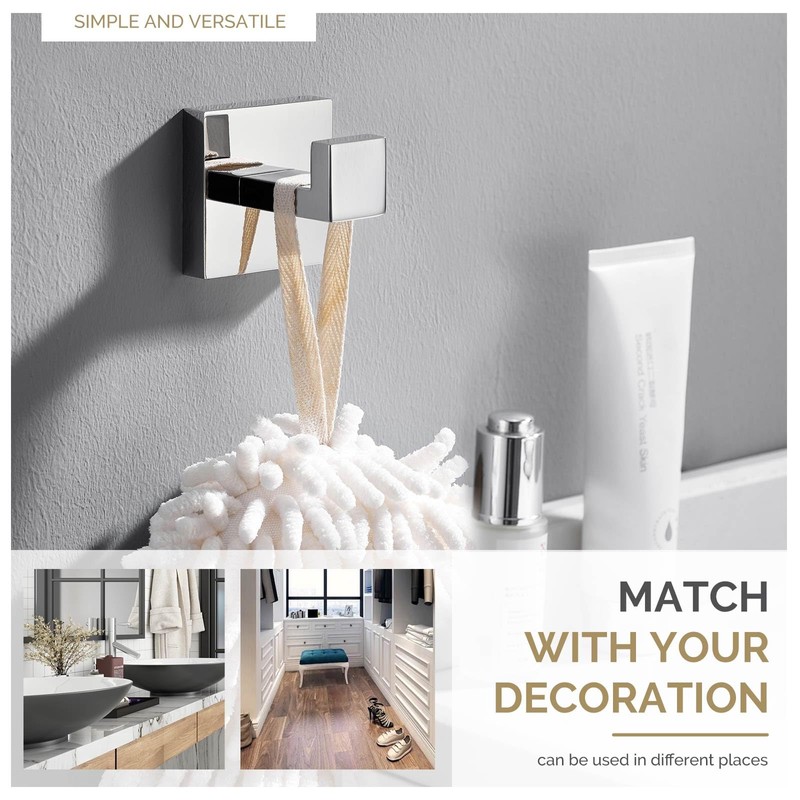 Angle Simple Towel Hook Polished Chrome 2 Pack, 304 Stainless