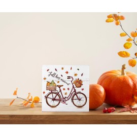 Mtrgdn Fall Decor,Fall Decorations for Home Wooden Box Sign,Fall Has Arrived Pumpkin Bicycle Autumn Harvest Thanksgiving Wooden Signs,Farmhouse Rustic Fall Decor for Table Desk Shelf 5x5 Inches