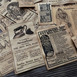 16pcs/Pack Vintage Collage Paper Coffee Dyed Newspaper Clippings Collection, Victorian Era Advertisements, Junk Journal Supplies