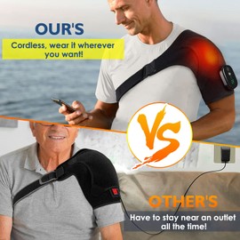 AFDEAL Heated Shoulder Wrap Brace Support with Vibration, Heating Electric Shoulder Wrap with Massage, 3 Modes Cordless Vibration Shoulder Pad for Men and Women, Fits for Left or Right Shoulder, Grey