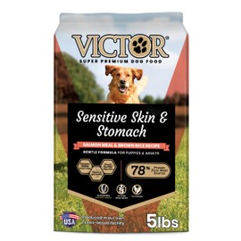 VICTOR Super Premium Dog Food — Sensitive Skin and Stomach — Salmon Meal & Brown Rice Recipe Dry Kibble — Gluten Free, No Chicken, Ideal for Dogs with Allergies — Adult and Puppy Food, 5 lb