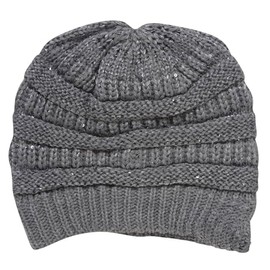 Gravity Threads Winter Knitted Beanies w/Sequins - Light Grey