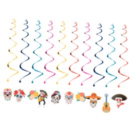 Zerodeko 20Pcs Mexican Spiral Pendant Hanging Ornaments Vibrant Party Supplies for Day Dead Decor Unique Skeleton Pattern Drop Decorations for Festive Celebrations