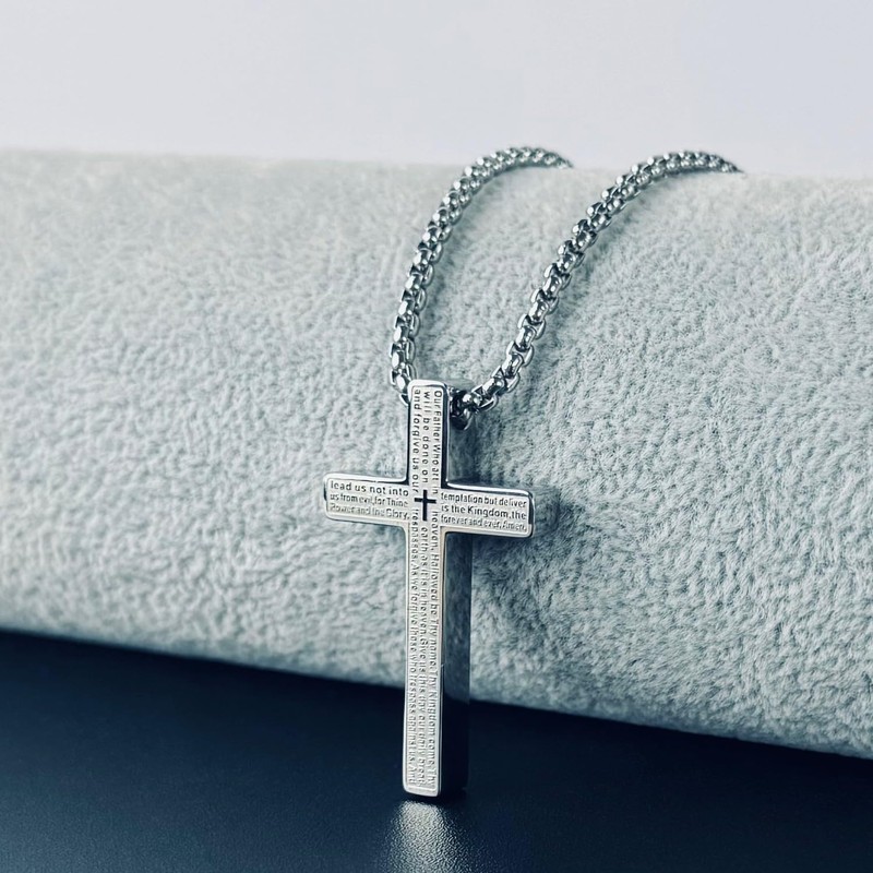 vicima Stainless Steel Lord's Prayer Cross Necklace for Men &