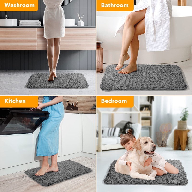 Yeaban Dark Gray Bathroom Rugs – Thick Chenille Bath Mats
