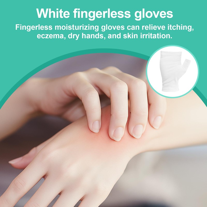 6 Pairs Fingerless Eczema Gloves, Soft White Cotton Gloves for