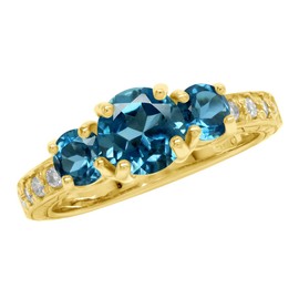 Silvershake 1.56ct. 3 Stone Genuine London Blue and White Topaz 925 Sterling Silver Ring Size 6.5