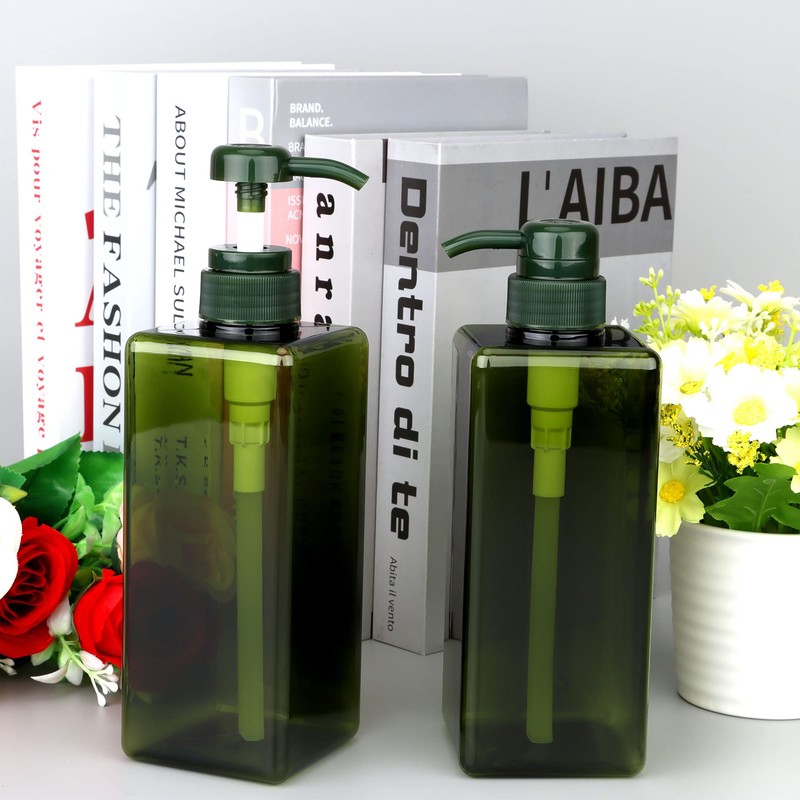 Pump Bottle Dispenser 22oz/650ml Jansburg 2Pack Refillable Square Plastic Lotion