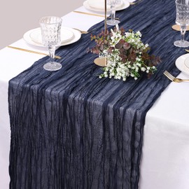 LVEFIT 2PCS Navy Blue Cheesecloth Table Runner 13.3ft Long Gauze Table Runner Rustic Wedding Cheese Cloths Decor for Wedding Bridal Baby Shower Birthday Party Wedding Decorations Boho Table Runner