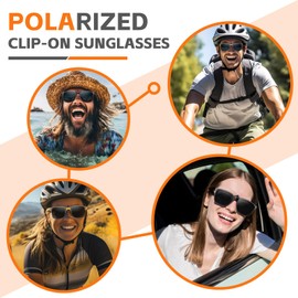 Epavouos Polarised Clip-On Sunglasses UV400 Anti-Glare Lenses Laser Edge Design Unisex, black