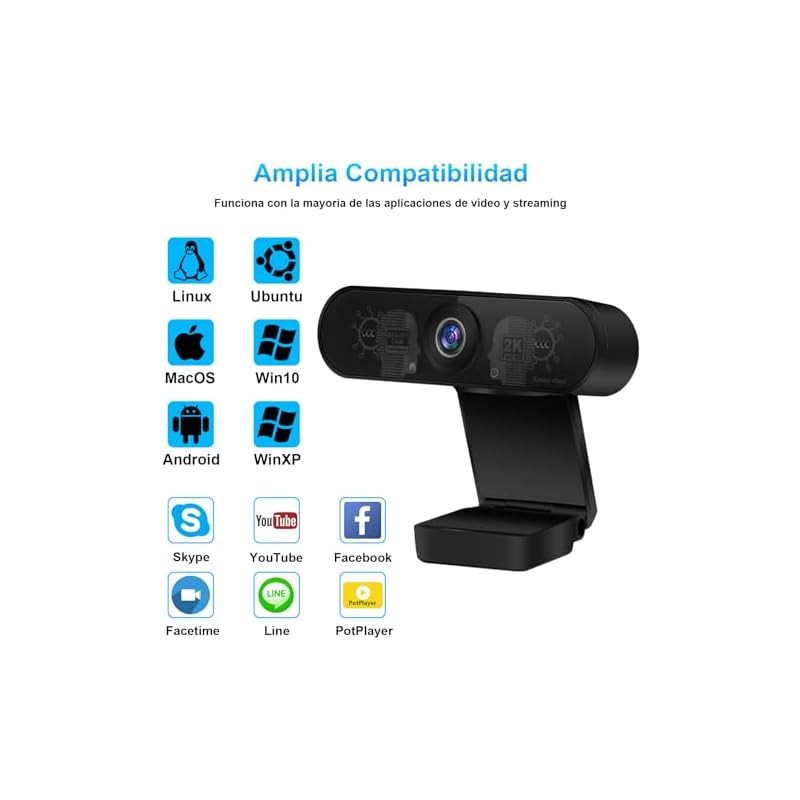 Spardar Webcam con Micrófono, Cámara Web 2K HD 1080P para