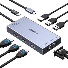 Melelink USB C Docking Station Dual Monitor 2 HDMI, 9 in 1 Laptop Docking station 3 Monitor USB C Hub Multiport Adapter wtih Dual HDMI, 8K DisplayPort VGA PD 100W, Laptop Dock for Dell, HP, Lenovo