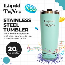 Liquid TuNes Stainless Steel Tumbler with Wireless Music Speaker, 20 oz Tumbler with Double-Wall Vacuum Insulation and Detachable Speaker (Sea Green)
