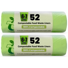 HooriPoori 5L - 7L 104 100% Compostable Biodegradable Food Caddy Liners Strong and Leak proof Kitchen Caddy Food Waste Bags 100% Corn Starch Plastic Free Fully Compliant with EN 14323 & AS 4736