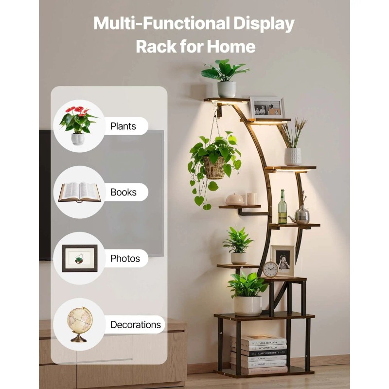 Lighted Indoor Plant Stand 63 Inch 9 Tier Metal Grow