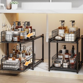 Under Sink Organizer, 2-Tier Pull Out Cabinet Organizer, Kitchen Bathroom Organizer and Storage, Spice Rack for Kitchen, Multi-use Sliding Drawers Shelves, Pack of 2