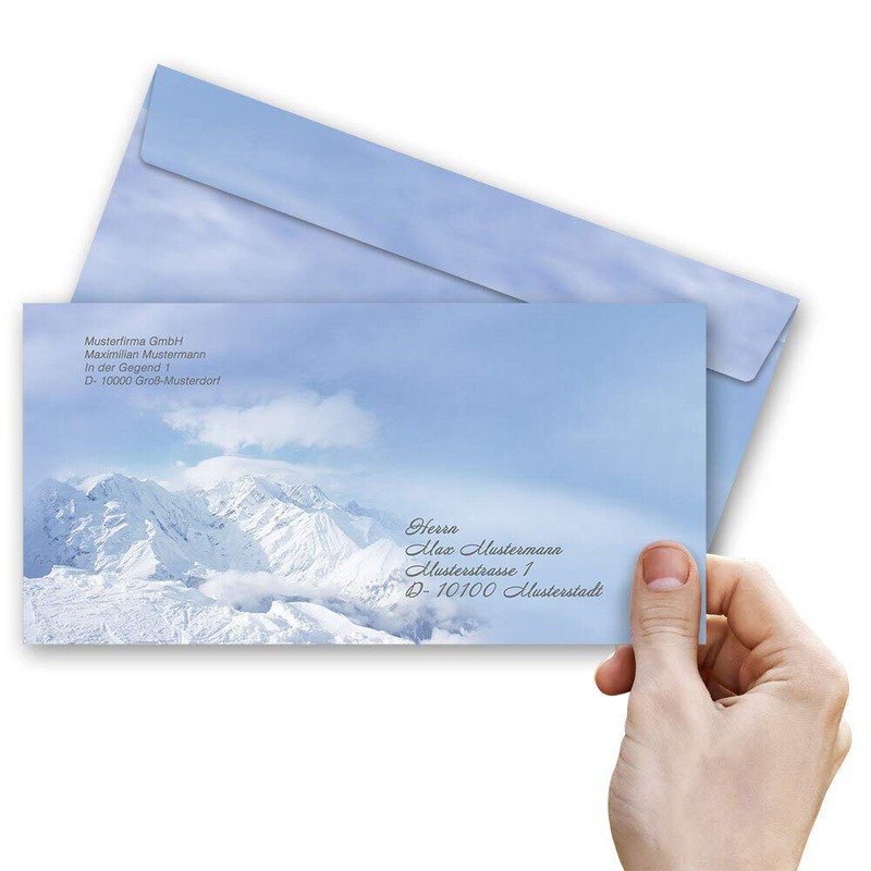25 Envelopes (Without Window) Winter Motif, Mountains in the Snow