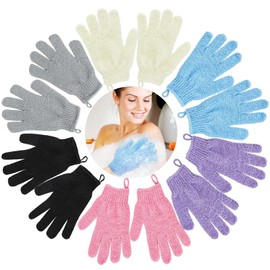 12 Pcs Exfoliating Gloves for Shower, 6 Colors Body Exfoliator Glove with Hanging Loop, Scrub Exfoliate Glove Mitt Bath Face Spa Hand Scrubber Wash Deep Scrubbing Dead Skin for Women Men