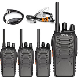 Walkie Talkies for Adults 16 FRS Channels Free Licence Long Range Rechargeable Family Two Way Radio with Security MIC Earpiece and LED Flashlight VOX for Hiking Camping Trip (4 Pack)