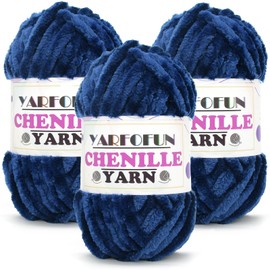 Velvet Chenille Yarn for Crocheting,Navy Blue Fluffy Velvet Plush Thick Soft Chunky Chenille Baby Blanket Yarn for Crocheting Knitting Beginners 3x100g(49.2yd)(Navy Blue