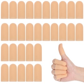 Piriuuo 30 Pcs Silicone Finger Protectors, Waterproof Finger Protector - Soft Gel Fingers Cots Breathable Thumb Protector for Fingers Pain Arthritis... (Skin Color, Short)
