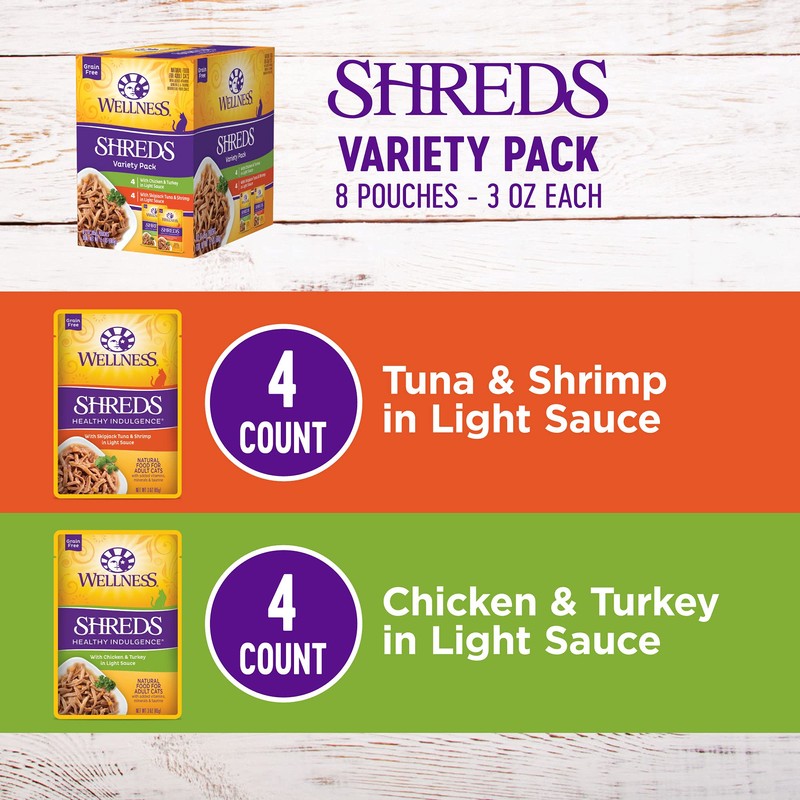 Wellness Healthy Indulgence Shreds Adult Wet Cat Food, Natural, Protein-Rich,