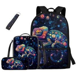 Rnyleeg Venom Lizard Bookbag for Kids 8-12 Large Capacity School Backpack with Lunch Bag Set 17 Inch School Bag Set for Elementary Middle School Travel Backpack 4 Pack