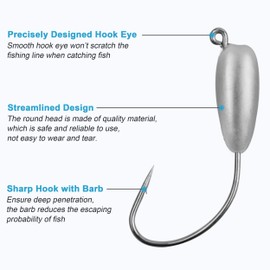 OROOTL Tube Jig Heads for Fishing, 12pcs Tube Jig Hooks Unpainted Tube Bait Jigs Teardrop Weighted Swimbait Hooks for Freshwater Saltwater Crappie Bass Panfish Trout Fishing 3/8 oz 1/4oz 1/8oz