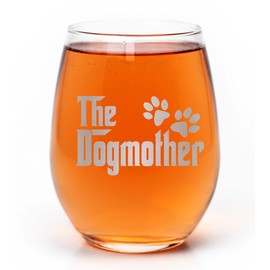 Promotion & Beyond THE DOGMOTHER Cute Paws Stemless Wine Glass - Funny Gift for Dogowner Parent From Friends Colleagues - Mother's Day