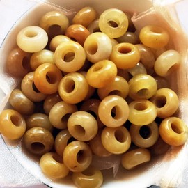 Manekieko Pack of 15 Natural Large Hole Loose Stone Rondelle Beads Crystals and Healing Stones, 6 mm DIY Jewellery Makings, Yellow Jade