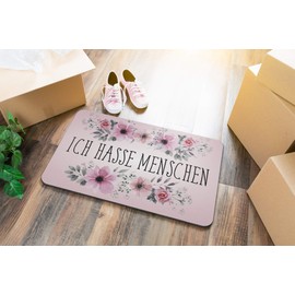 Door Mat with Saying Ich Hasse Menschen - Doormat - Original Gift (Pink)