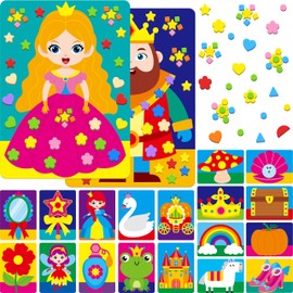 Foam Sticker Art Activity, 10 Princess & Castle Art Board with 1660 Foam Stickers in 10 Colors, Funny DIY Activity Creative Craft Kits Travel Game for Kids, Boys & Girls