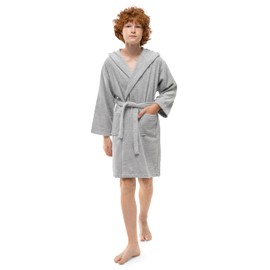 Twinzen Children's Bathrobe with Hood 100% Oeko-Tex Cotton Children's Bathrobe for Boys Terry Towelling Extra Soft and Absorbent Bathrobe Teenagers, gray