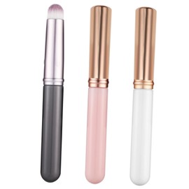 BIUDECO 3pcs Mini Concealer and Lip Brushes with Protective Caps Soft Synthetic Fibers for Precise Makeup Application Women Makeup Tools Purple Pink and White