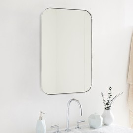 EGHOME 24x36'' Brushed Nickel Rounded Rectangle Bathroom Vanity Wall Mirror Silver Stainless Steel Metal Framed Rectangular Bathroom Mirror, Vertical and Horizontal Hanging