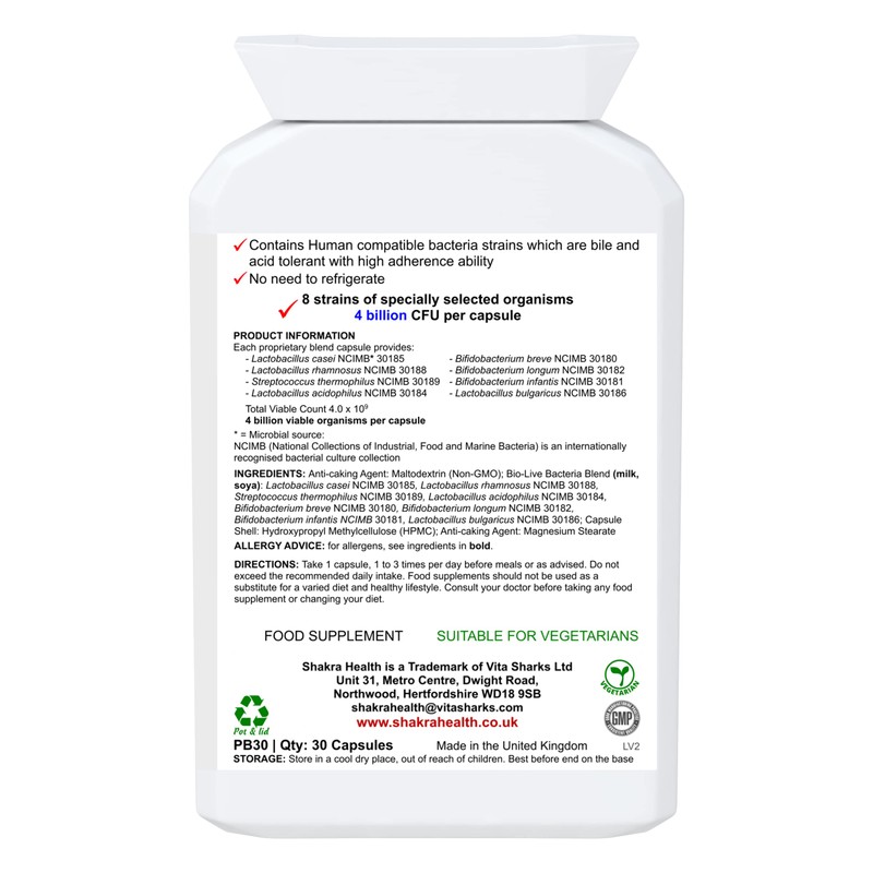 Multi-Strain Gut Support Bacterium (30 Capsules) Soothes & Supports Gut,