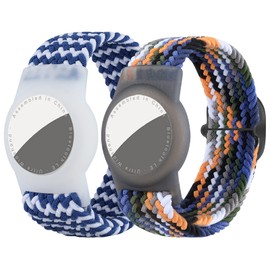 Dingfeiyu [2 Pack] Nylon Airtag Wristband for Kids, Anti-Lost, Anti-Scratch Airtag Bracelet Kids, Airtag Tracking Watch Wrist Strap Child, Waterproof Airtag Holder Necklace for Kids (blue set)