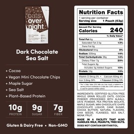 Oats Overnight - Dark Chocolate Sea Salt - Vegan, 10g Protein, High Fiber Breakfast Shake - Gluten Free, Non GMO Oatmeal (2.2 oz per meal) (8 Pack)