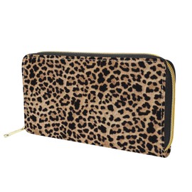 Dolyues Women Zipper Long PU Leather Wallet with Coin Pockets Slim Clutch Ladies Purse Travel Bags, Leopard printed, Classic