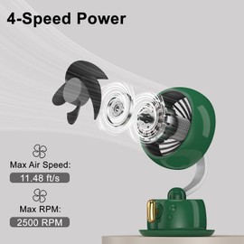 Magnetic Aromatherapy Desk Fan - 10Hrs Battery, 120° Auto Swing & 27dB Quiet, Rechargeable USB-C Office Fan with Night Light, Compact for Bedroom Desk Green