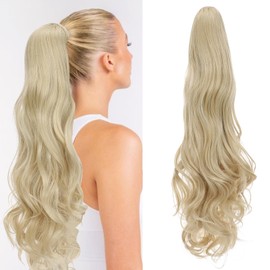 Benehair Ponytail Extensions with Drawstring, 60 cm Long Wavy Braid Ponytail Hair Extension, Synthetic Ponytail Hairpiece, Ponytail Extension for Women (Light Blonde, 160 g)