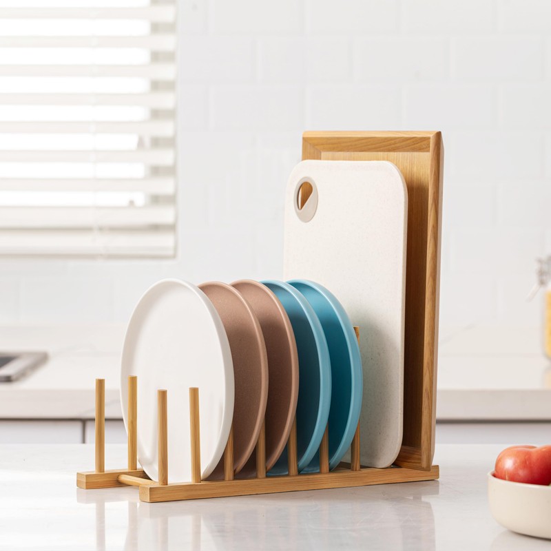 HBlife Heighten and Widen Bamboo Dish Drying Rack Plate Bowl