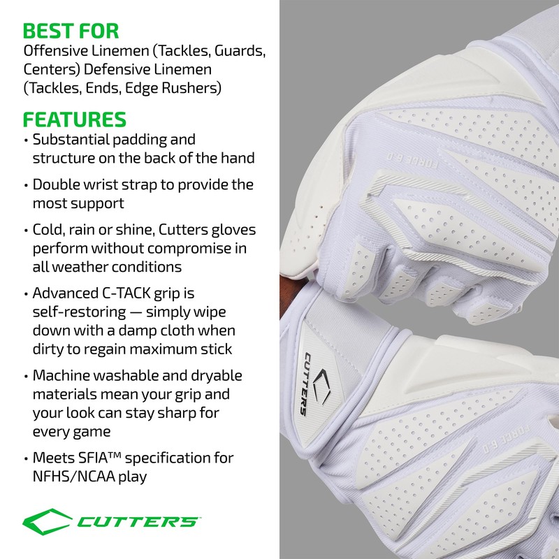Cutters - Force 6.0 Lineman Gloves White M