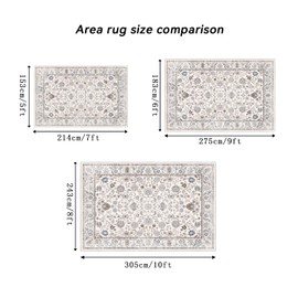 espidoo 8x10 Area Rug Vintage Bohemia: Machine Washable Non-Slip Floor Mat - Floral Design Light Khaki/Beige for Living Room Bedroom & Kitchen