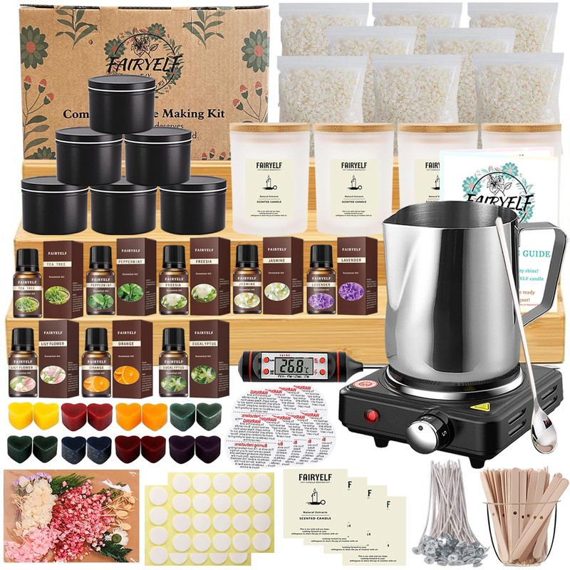 FAIRYELF Premium Candle Making Kit with Wax Melter, DIY Starter