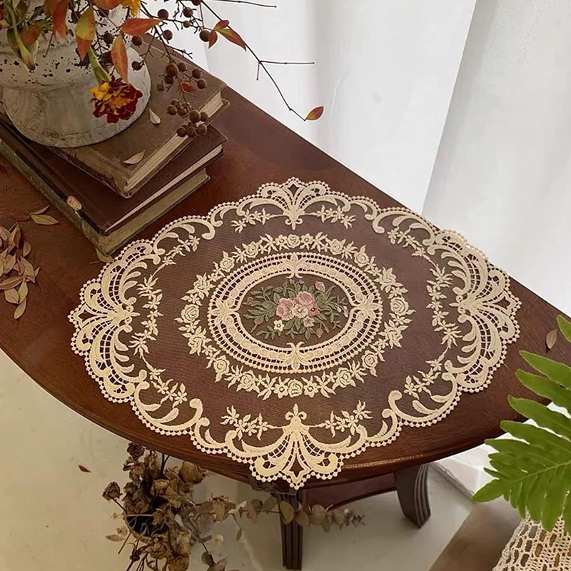 AIMALL 4-Pack Vintage Oval Crochet Placemats, Handmade French Lace Doilies,