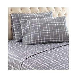 Shavel Home Products Micro Flannel Printed Sheet Set, Carlton Plaid Gray, Queen