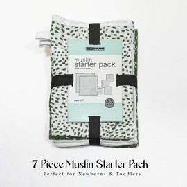 Luxe Dreams Baby Swaddle 0-3 months, 7 Piece Starter Pack 100% Cotton 2 Large Muslin Swaddle 3 Wash Cloths 2 Wash Mittens for Newborn Boy and Girl, Breathable & Comfortable (Kiwi)