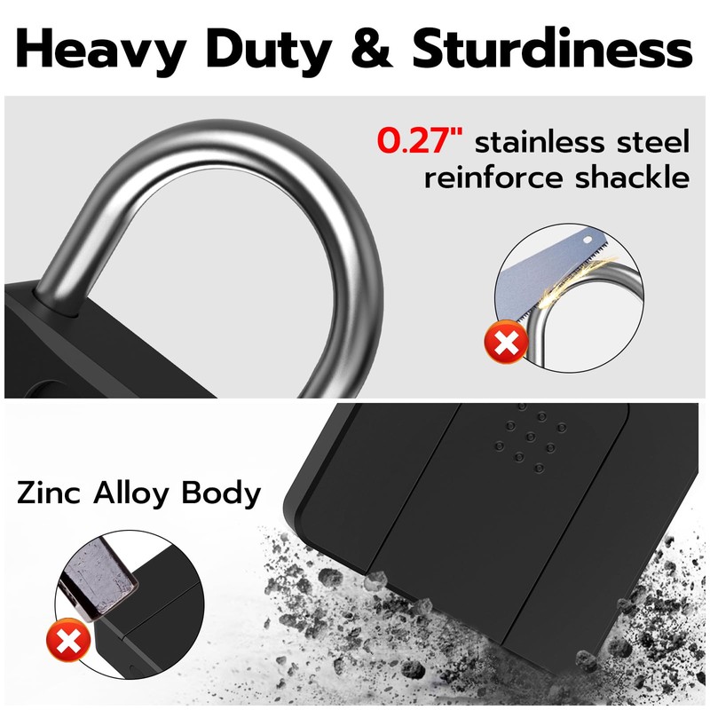 Dhiedas Fingerprint Gate Lock, 2.7'' Long Shackle Heavy Duty Smart